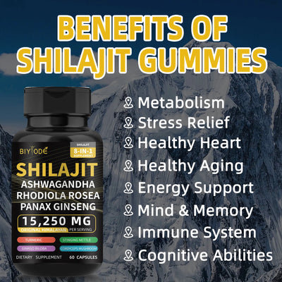 Pure Natural Himalayan Shilajit Capsules With Ashwagandha Ginseng Healthcare Vitamin 8-in-1