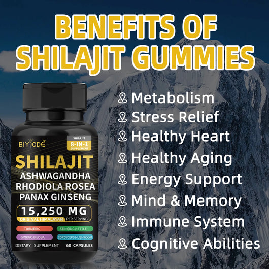 Pure Natural Himalayan Shilajit Capsules With Ashwagandha Ginseng Healthcare Vitamin 8-in-1