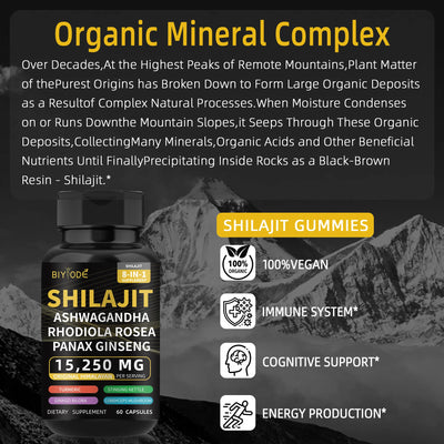 Pure Natural Himalayan Shilajit Capsules With Ashwagandha Ginseng Healthcare Vitamin 8-in-1