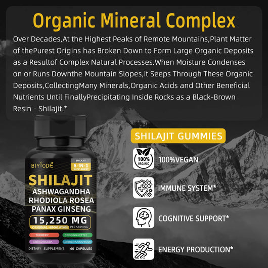 Pure Natural Himalayan Shilajit Capsules With Ashwagandha Ginseng Healthcare Vitamin 8-in-1
